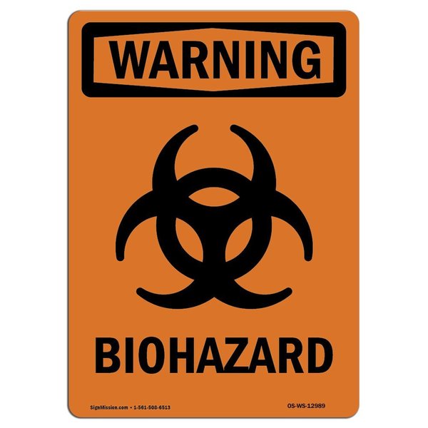 Signmission OSHA Warning Sign, 10" Height, Rigid Plastic, Biohazard, Portrait, WS-P-V-12989 OS-WS-P-710-V-12989